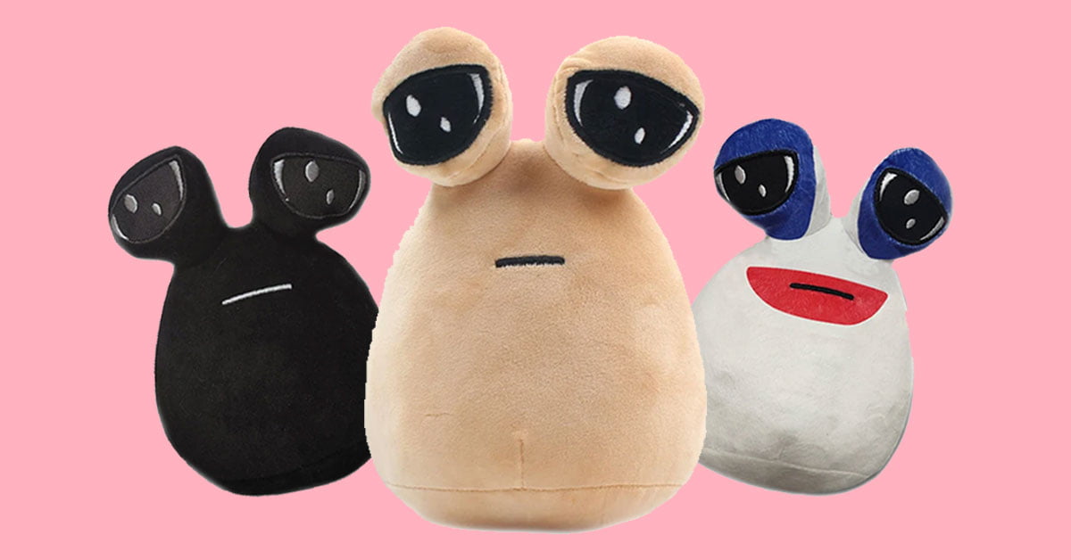 alien pou plash toy with three colors brown, black, white and red