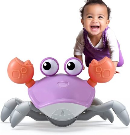Purple Crawling Crab Baby Toy - Violet Tummy Time Crab Infant Walking Crab Dancing Moving Crawl Crab with Music & Light Cute Interactive Running Escape Catch Me Crab for Crawler Side Walk Toddler Crab