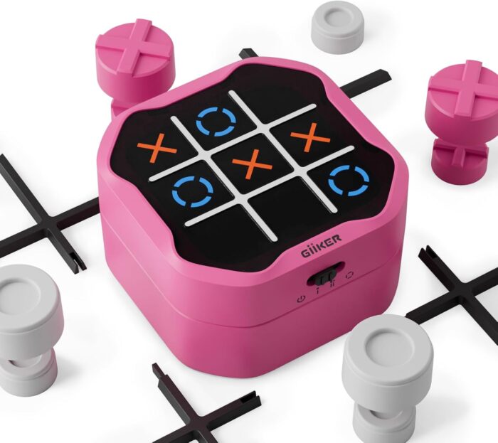 Pink GiiKER Tic Tac Toe Bolt Game - 3-in-1 Handheld Puzzle Game Console - Portable Travel Games for Kids and Adults