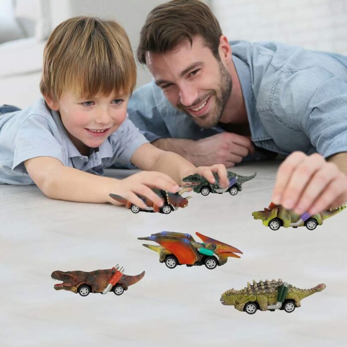 Dinosaur Toy Pull Back Cars - 6 Pack with T-Rex for Kids Age 3+