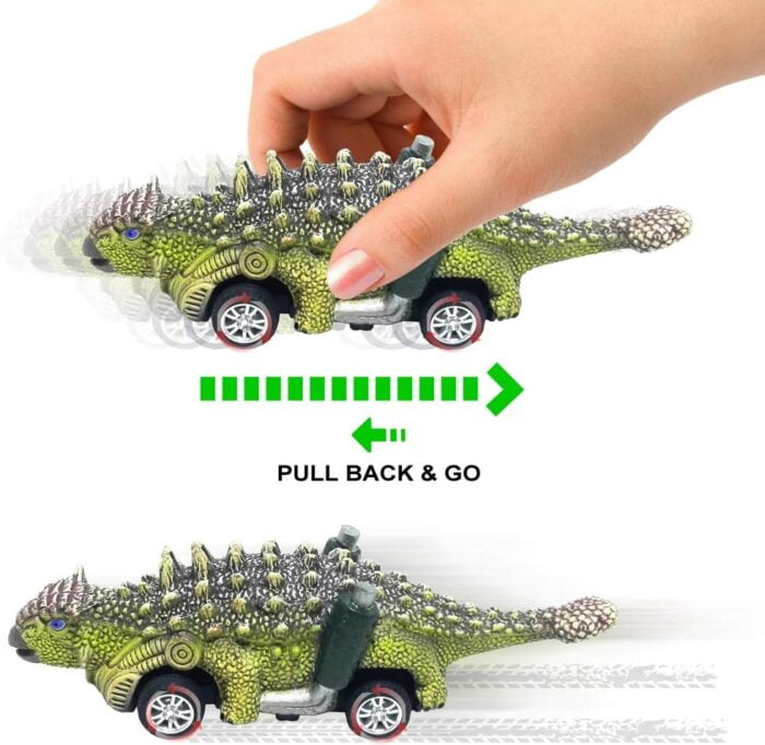 Dinosaur Toy Pull Back Cars - 6 Pack with T-Rex for Kids Age 3+