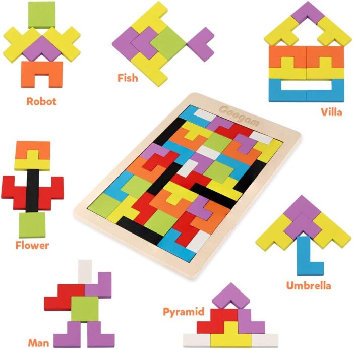 Coogam Wooden Blocks Puzzle - 40 Pcs 3D Russian Blocks for STEM and Montessori Play