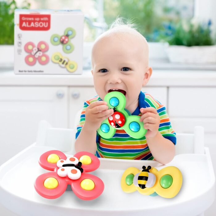 3PCS Suction Cup Spinner Toys - Spinning Top Baby Toys for Ages 1-3, Perfect for Bath and Sensory Play