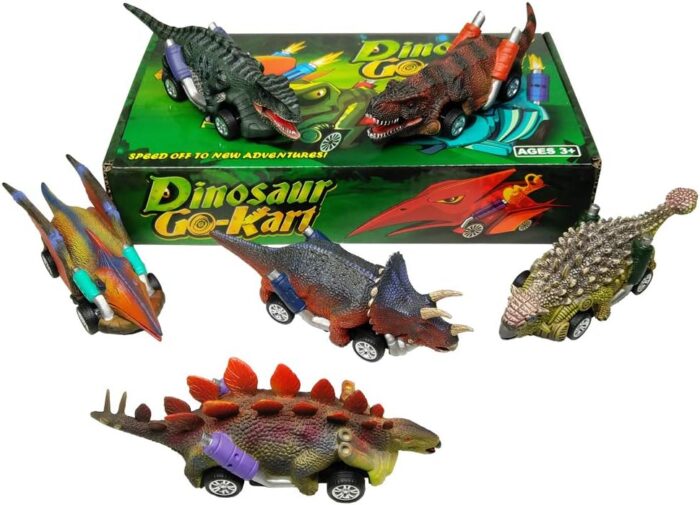 Dinosaur Toy Pull Back Cars - 6 Pack with T-Rex for Kids Age 3+