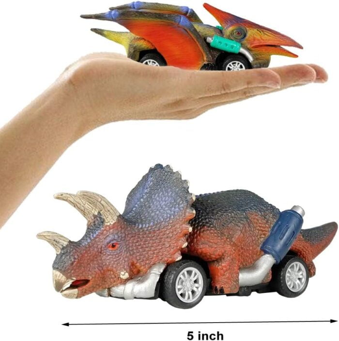 Dinosaur Toy Pull Back Cars - 6 Pack with T-Rex for Kids Age 3+