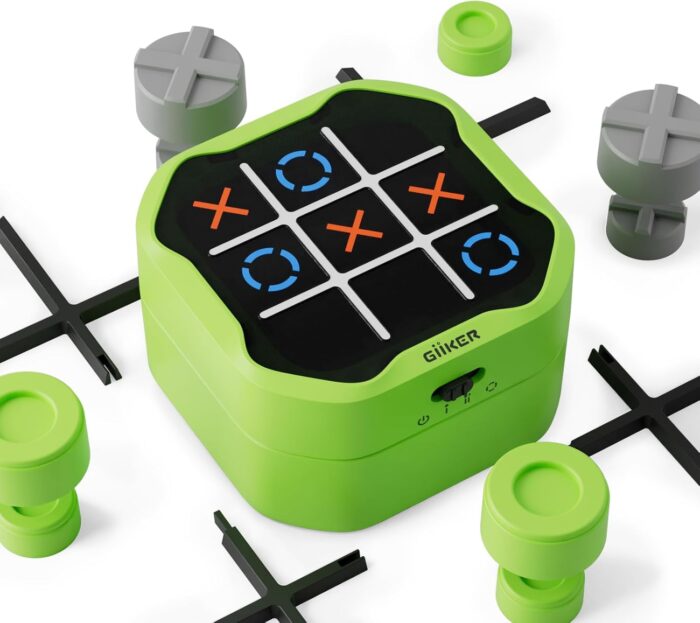 Green GiiKER Tic Tac Toe Bolt Game - 3-in-1 Handheld Puzzle Game Console - Portable Travel Games for Kids and Adults