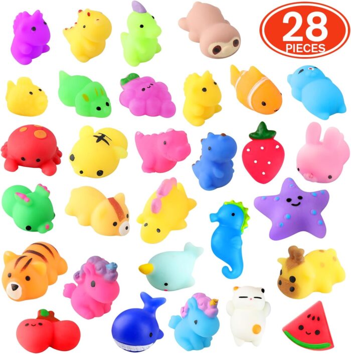 28 Pack Mochi Squishy Toys - Kawaii Cat Squishies and Slow Rising Animals for Stress Relief and Party Favors