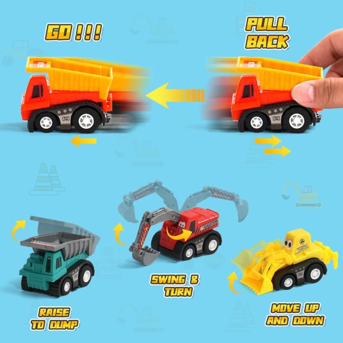 Construction Toy Cars set - Mini Pull Back Vehicles for 3-5 Year Olds