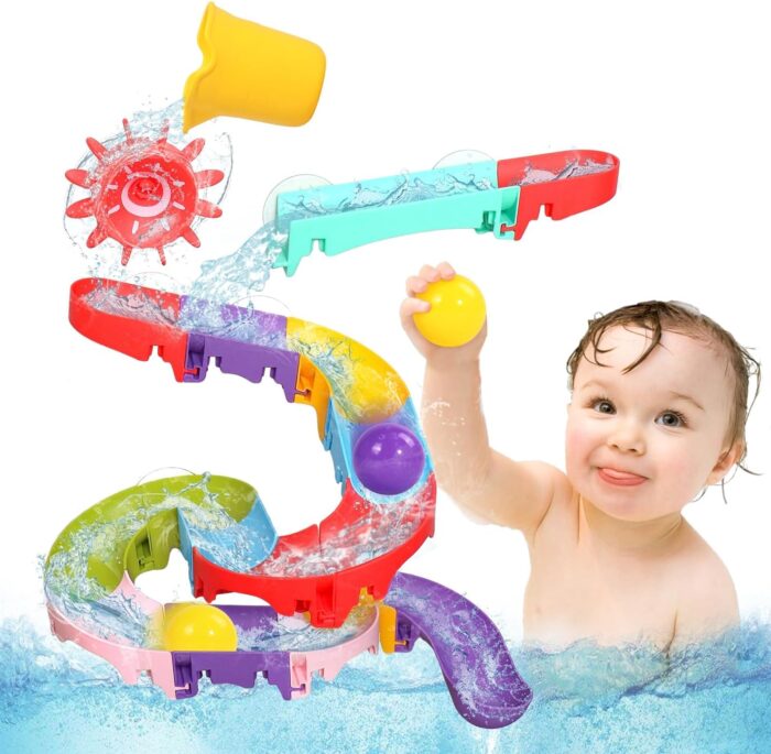 Toddler Bath Toys - Mold Free Bathtub Toys with DIY Slippery Slide Track and Suction Cups