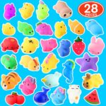 28 Pack Mochi Squishy Toys - Kawaii Cat Squishies and Slow Rising Animals for Stress Relief and Party Favors