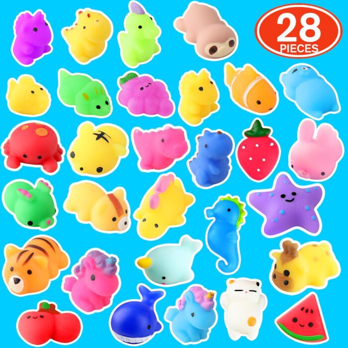 28 Pack Mochi Squishy Toys - Kawaii Cat Squishies and Slow Rising Animals for Stress Relief and Party Favors