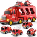 TEMI Toddler Truck Toys - 7 Pack Friction Power Vehicle Set for Kids 3-5 Years