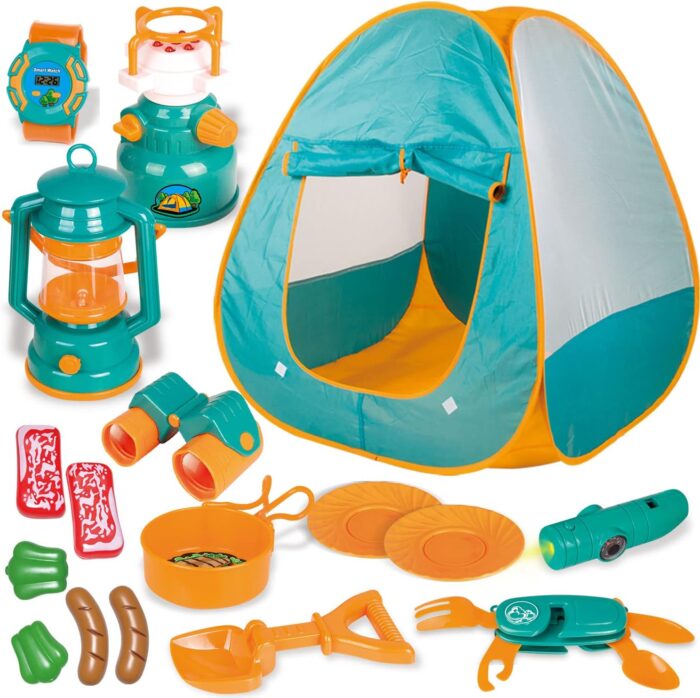 FUN LITTLE TOYS Pop Up Tent with Kids Camping Gear Set - Kids Play Tent and Outdoor Toys