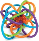 Manhattan Toy Winkel Rattle & Sensory Teether Toy in Blue, Green, and Orange - 5x4x3.5 Inch