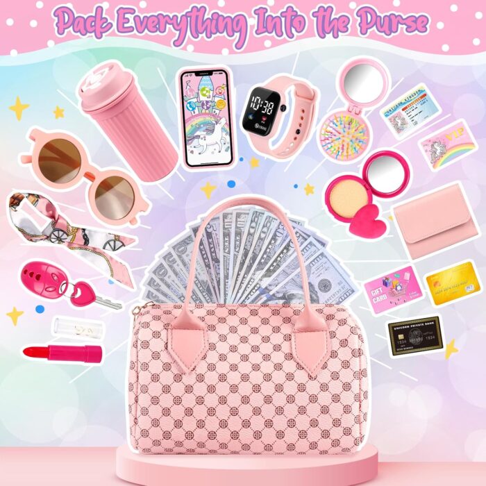 Play Purse for Little Girls - 32PCS Set with Pretend Makeup and Accessories