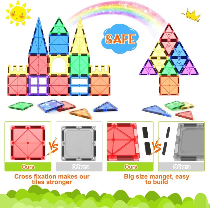 Magnetic Tiles Building Blocks - Safe Creative Play for 3+ Year Olds