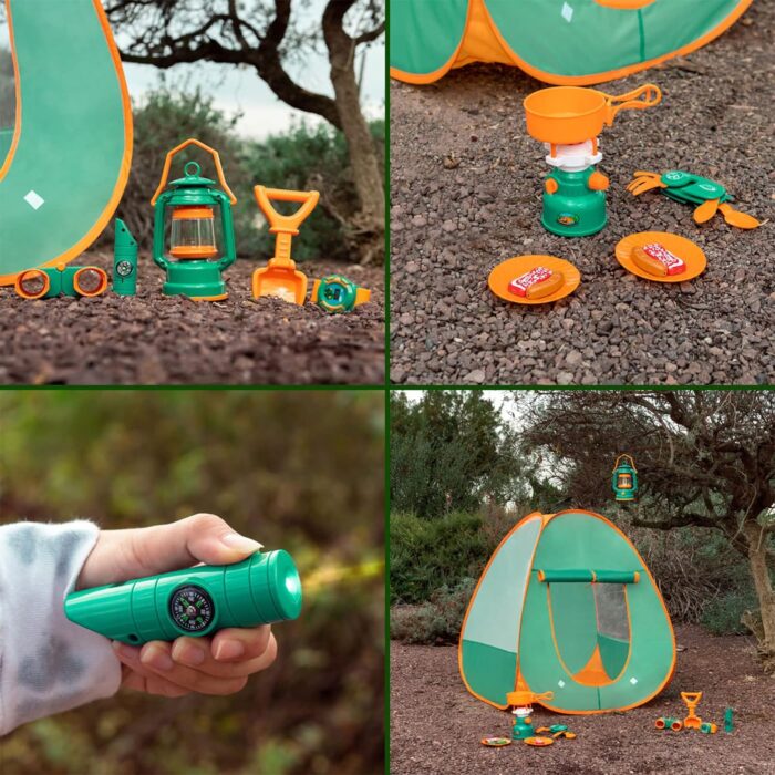 FUN LITTLE TOYS Pop Up Tent with Kids Camping Gear Set - Kids Play Tent and Outdoor Toys