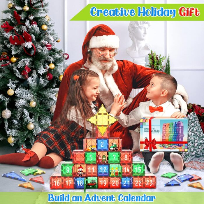 Magnetic tiles building toys-playing kids in Christmas with magentic tiles toys