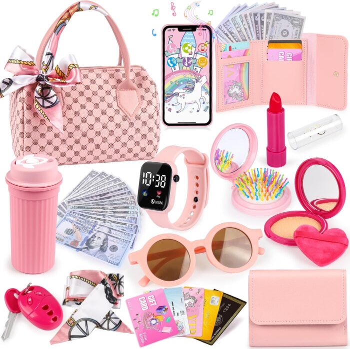 Play Purse for Little Girls - 32PCS Set with Pretend Makeup and Accessories