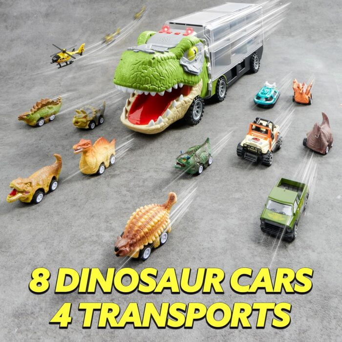 13-in-1 Dinosaur Truck Toys - Dinosaur Truck with 12 Pull Back Cars for Kids 3-5