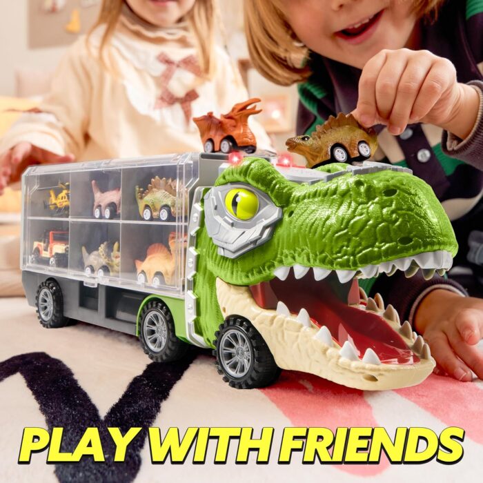 13-in-1 Dinosaur Truck Toys - Dinosaur Truck with 12 Pull Back Cars for Kids 3-5