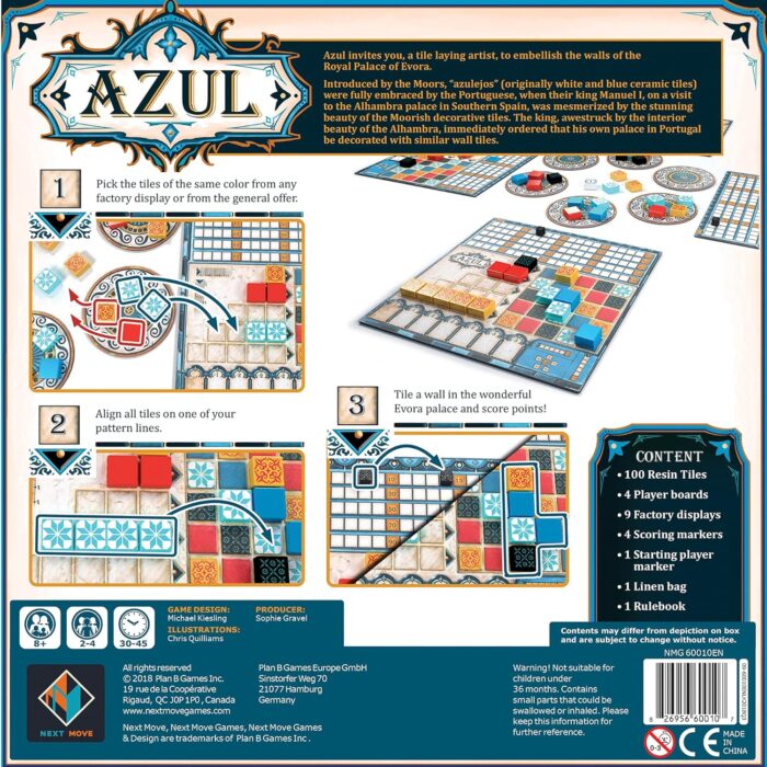 Azul-Board Game - Mosaic-Tile Placement Strategy Game for Adults and Kids Ages 8 Up