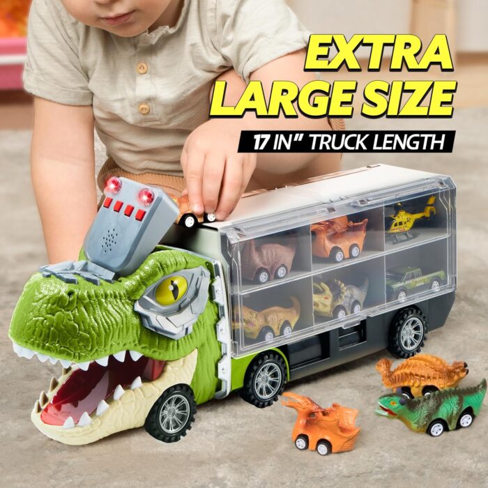 13-in-1 Dinosaur Truck Toys - Dinosaur Truck with 12 Pull Back Cars for Kids 3-5