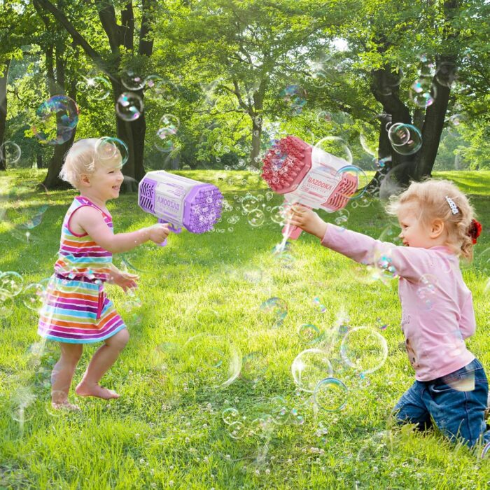 Bubble Gun Bubble Machine Gun - 69 Holes Automatic Bubble Machine - Blue Bubble Blower for Kids and Adults