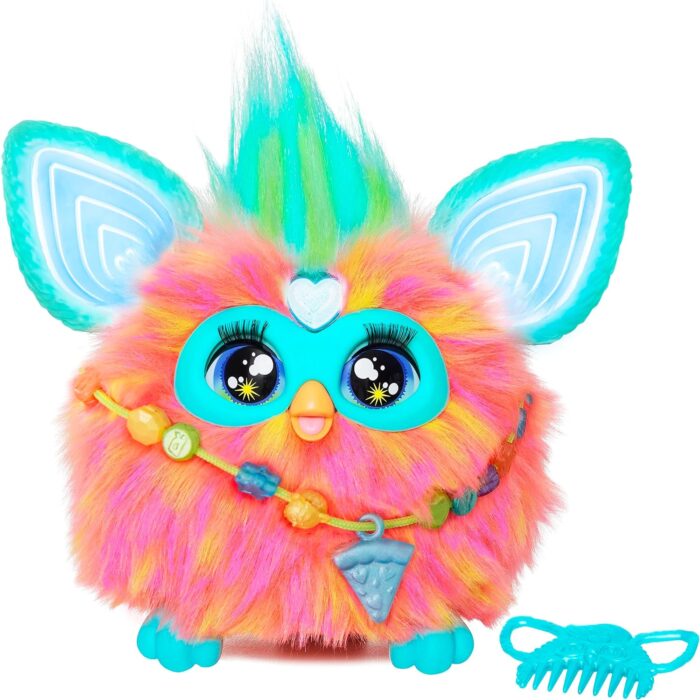 Interactive Furby Coral Plush Toy with 15 Fashion Accessories, Purple and Coral