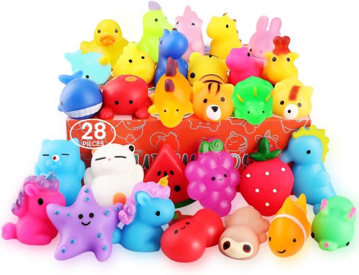 28 Pack Mochi Squishy Toys - Kawaii Cat Squishies and Slow Rising Animals for Stress Relief and Party Favors