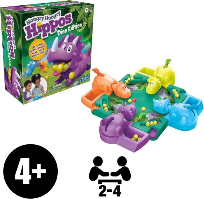 Hasbro Gaming Hungry Hungry Hippos Dino Edition Board Game for Kids Ages 4 and Up - Pre-School Game for 2 to 4 Players