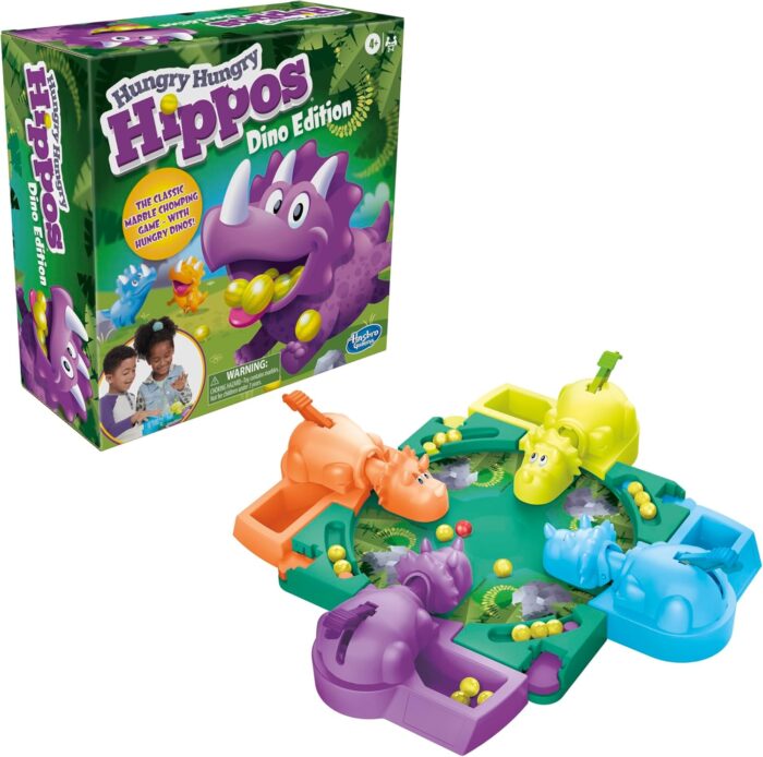 Hasbro Gaming Hungry Hungry Hippos Dino Edition Board Game for Kids Ages 4 and Up - Pre-School Game for 2 to 4 Players