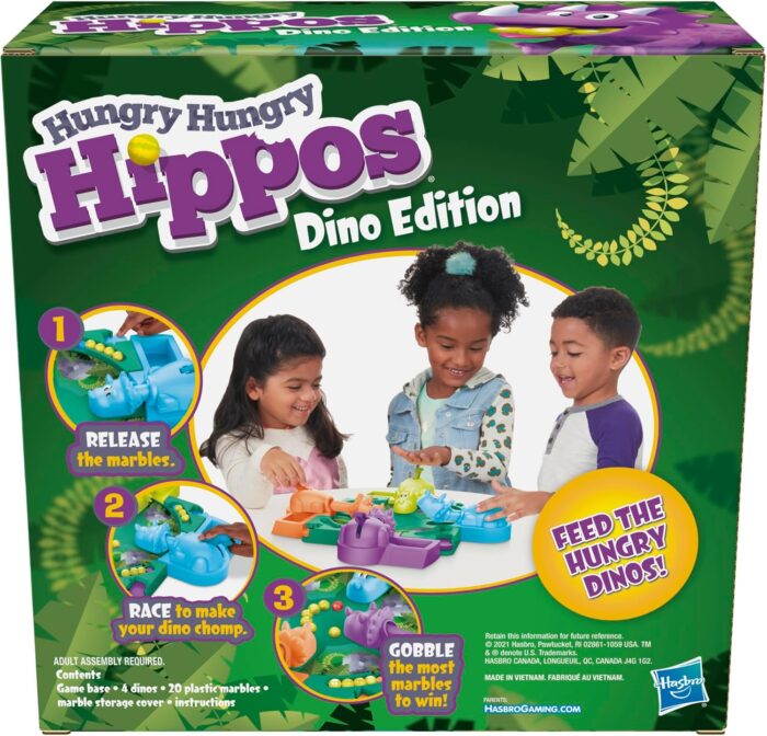 Hasbro Gaming Hungry Hungry Hippos Dino Edition Board Game for Kids Ages 4 and Up - Pre-School Game for 2 to 4 Players