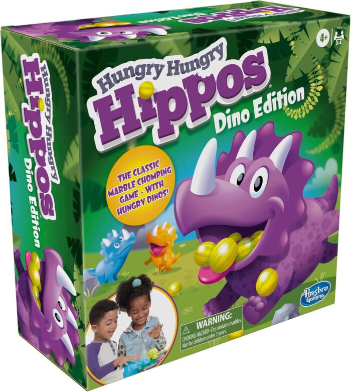 Hasbro Gaming Hungry Hungry Hippos Dino Edition Board Game for Kids Ages 4 and Up - Pre-School Game for 2 to 4 Players